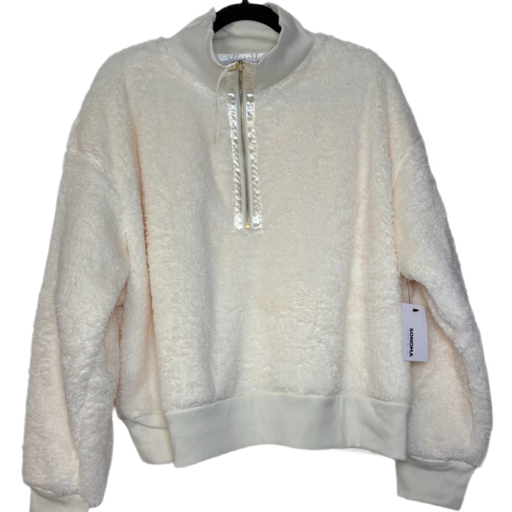 Sonoma Cream Sherpa Quarter-Zip Pullover Teddy Bear Fleece Sweatshirt XL (NWT)